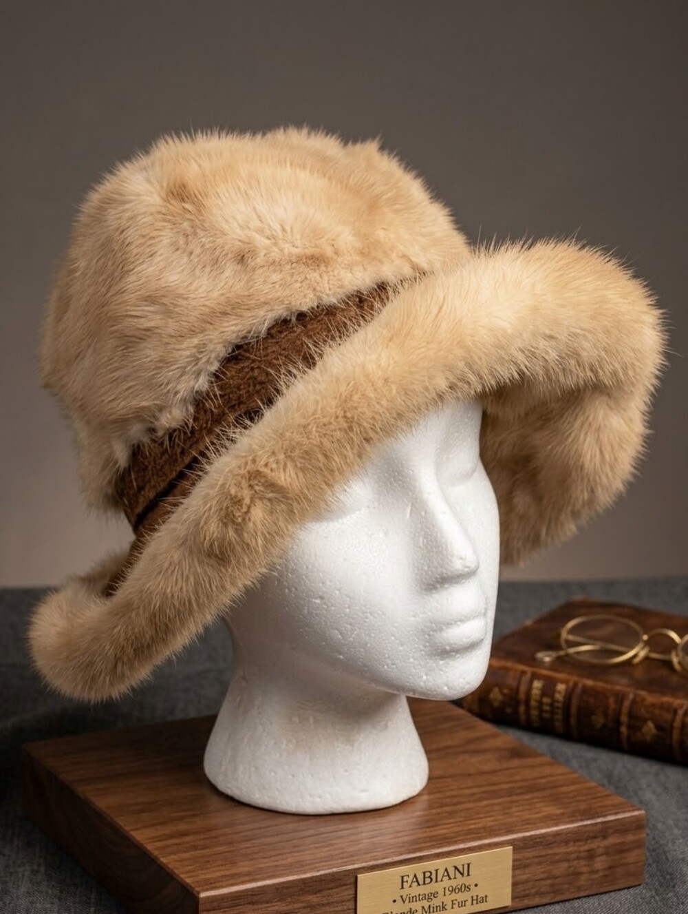 Vintage Fabiani Genuine Mink Fur Hat Blonde Honey Beige Wired Brim Cloche